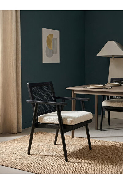 Gazzini Furniture Nara Japandi Hazeranlı Kolçaklı Ahşap Sandalye