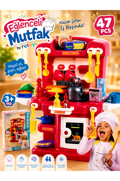 Retoys Eğlenceli Mutfak Seti Role Play 47 Pcs Fırın Ocak Aksesuarlı Eğitici B...