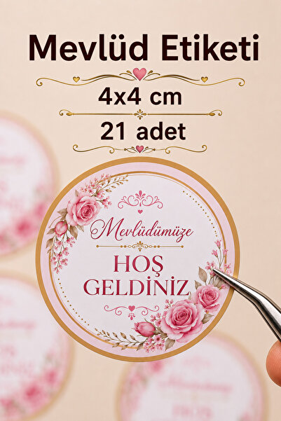 Sticker Ekspres Mevlüt Etiketi 4 cm 21 Adet Mevlüdümüze Hoş Geldiniz Mevlid M...