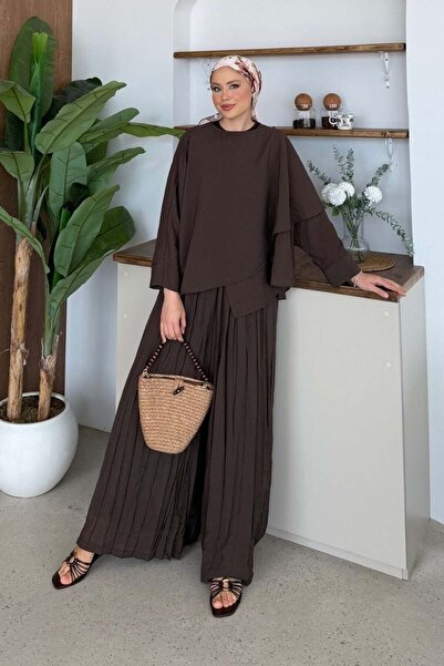 Şulemoda Giyim Beste Pantolonlu Takım Kahverengi
