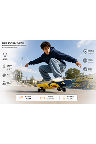 MUBX Kanarya FB Lisanslı Kaykay 81 CM ABEC-7 Profesyonel Skateboard