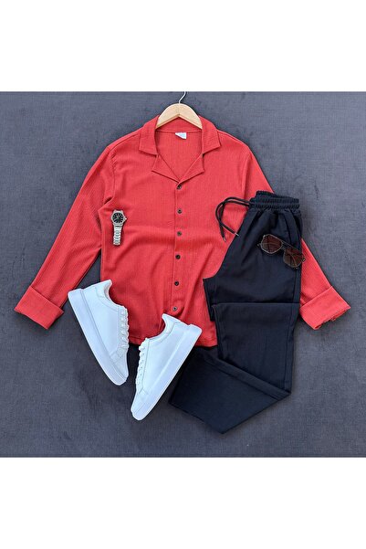 MODA Bürümcük Crinkle Fabric Men's Shirt and Pants Set