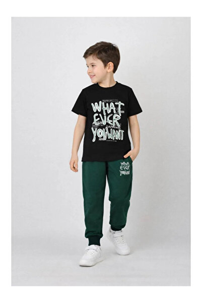 kidstalya Text Printed Green Long Bottomed Boys' Summer Suit