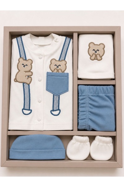 My Babies Label طقم خروج من المستشفى للأطفال الذكور بتفاصيل حزام على شكل دب لطيف