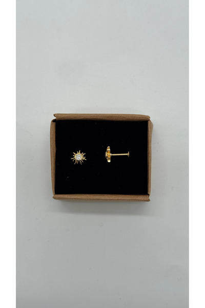 TAKIŞINA Cerrahi Çelik Gold Güneş Taşlı Kıkırdak Piercing - Gold