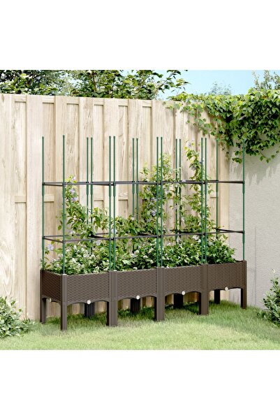 vidaxl Jardiniera de gradina cu spalier, maro, 160x40x142,5 cm, PP
