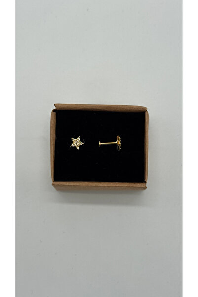 TAKIŞINA Cerrahi Çelik Gold Yıldız Taşlı Kıkırdak Piercing - Gold