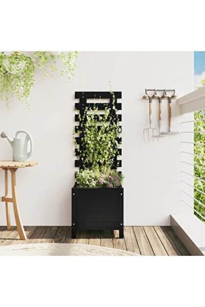 vidaxl Jardiniera gradina cu raft negru 39x39,5x114 cm, lemn masiv pin
