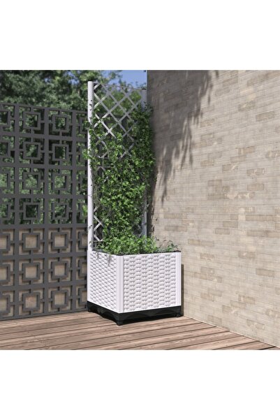 vidaxl Jardiniera de gradina cu spalier, alb, 40x40x136 cm, PP