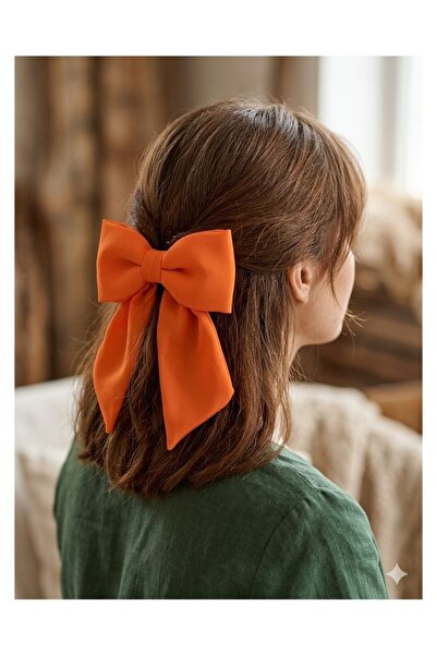 JZ MODA Orange Chiffon Bow Automatic Clip-On Hairpin - Ribbon Hair Accessory ...