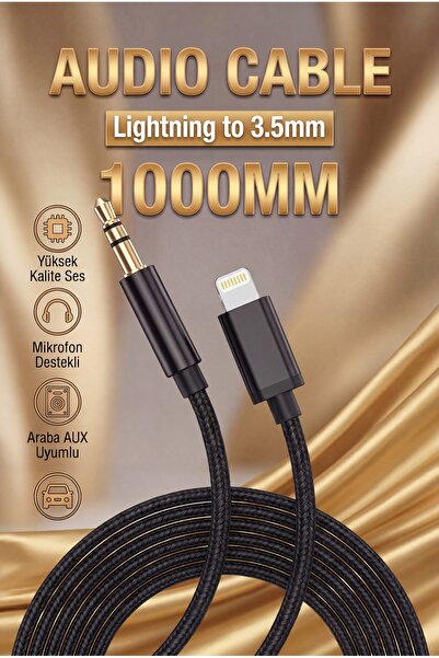 Fibaks Lightning to 3.5mm Aux Kablo Jack Aux Ses Kablosu Mikrofon Destekli Ar...
