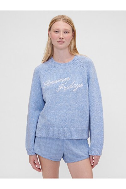 GAP Kadın Açık Mavi × Summer Fridays Oversized Logo Kazak