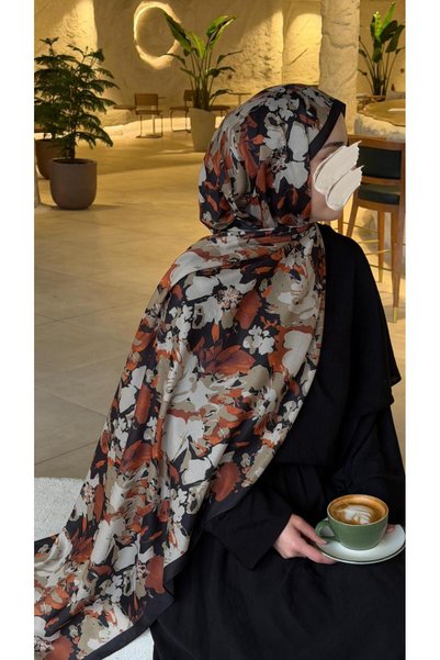 Qalortex Scarf Șal-Taba cu model de grădină din bumbac
