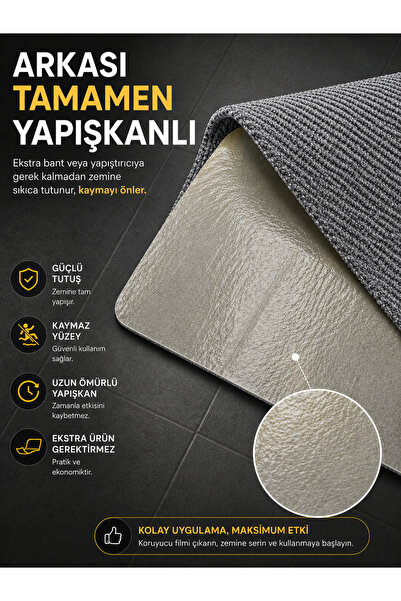 Arnee Altı Tam Yapışkanlı Kaydırmaz Basamak Halısı Pratik Kaymaz Dublex Ev Ahşap Merdiven Halısı Gri 20x75cm