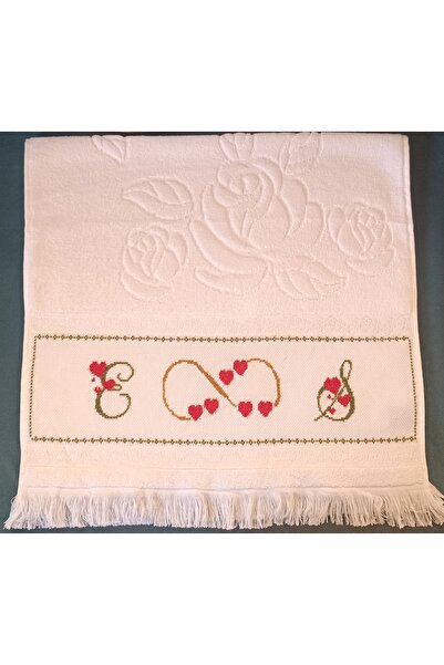 SOFT Çeyizci Anne Özel tasarım 50x90 Etamin El İşlemeli Kadife Havlu