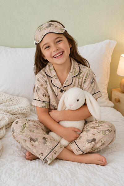 Burcumay Tavşanlı ve Peri Kızı Desenli Kız Çocuk Düğmeli Pijama Takımı Yazlık...