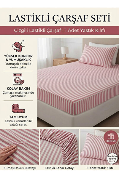 embays collection 100x200cm prugasta jednostruka pamučna plahta (sa jastučnic...