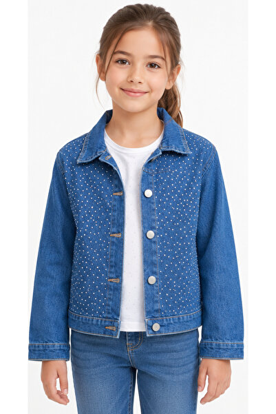 İrem Çocuk Giyim Girl's Button-Closure Stone Detailed Blue Color Lycra Season...
