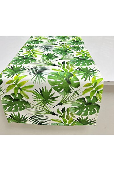 Sahra İpek Devetabanı Yaprak Desenli Runner 40 cm x 145 cm