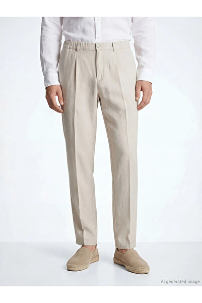 LC Waikiki Beige Regular Fit Viscose Men's Pleated Trousers