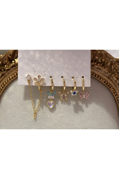 Ketra Collection Pembe Kelebek 6 ‘lı Çelik Set Küpe