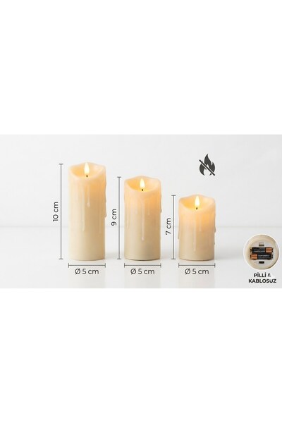 C&On Design Pilli 3’lü LED Mum Seti - Yumuşak ve Kesintisiz Işıklı Dekoratif ...