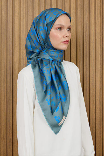 Pierre Cardin Blue 90X90 Silk Crepe Satin Scarf