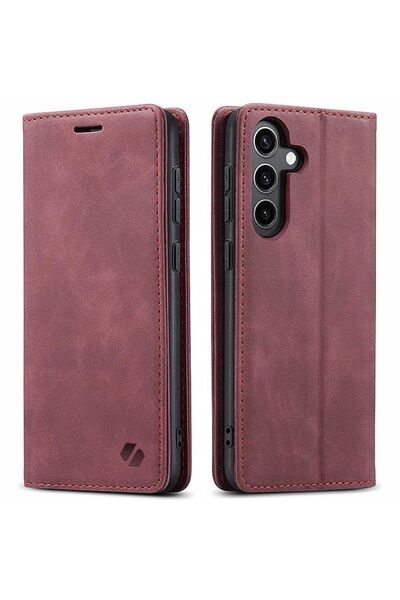 spacecase Θήκη Πορτοφόλι για Samsung Galaxy S26 – Κόκκινο Σουέτ - Δέρμα