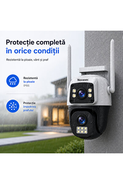 Novasec Cameră de supraveghere CCTV NovaGuard DuoCore 4G de exterior, cu înregistrare video duală, 12MP Ultra HD 4K, senzor de mișcare, albă