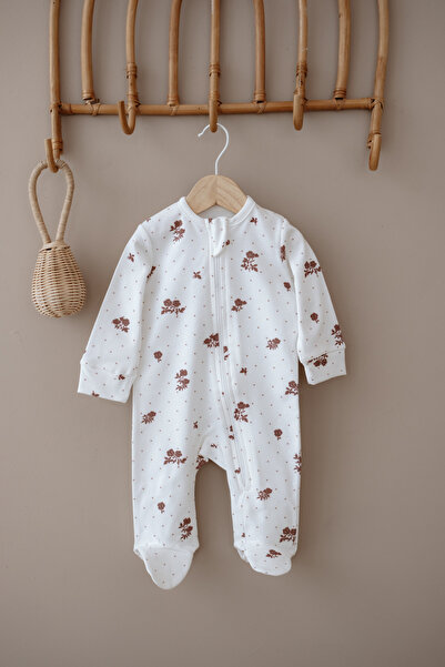 İpek Studio %100 Pamuk Patikli Bebek Tulumu - Dot & Flower