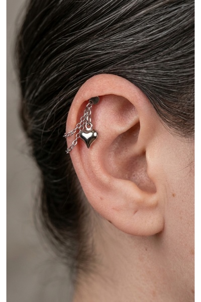 TakıConcept Kalp Detaylı Deliksiz Mıknatıslı Fake Piercing Kıkırdak Küpe