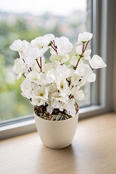 Yapay Çiçek Deposu Artificial Mini Potted Spring Morning Arrangement 30 cm White
