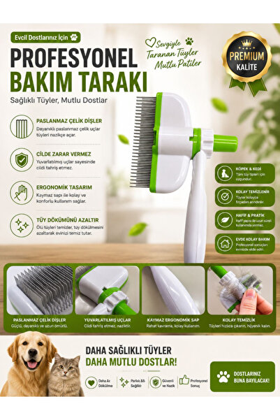 TUMU LIFE Tek Tuşla Kolay Temizlenir Basmalı Kedi Köpek Tarağı Tüy Toplayıcı ...