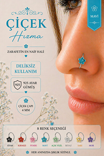 Sacce Scarves&Accessories 925 Ayar Gümüş Çiçek Halka Hızma Deliksiz ve Delikl...
