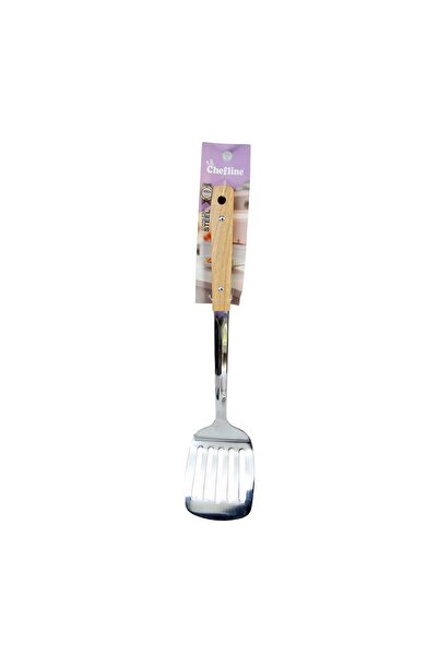 Chefline Stainless Steel Slotted Turner with Wooden Handle