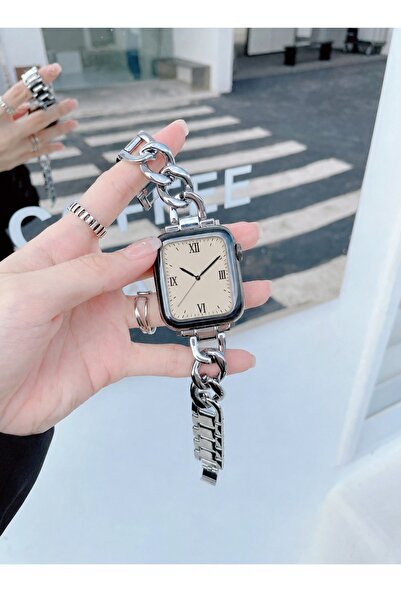 Alstrap Watch 11-10 46mm 9 8 7 45mm 6 5 4 SE 44mm Uyumlu Zincir Metal Kordon ...