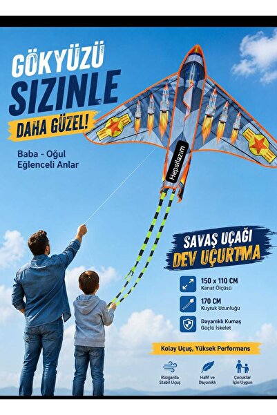 Hepsilazım Uçak Desenli Dev Uçurtma Jet Savaş Uçağı Büyük Roketli Oyuncak Kit...