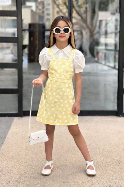 Lina Baby Bloom Kız Çocuk Mint Sarı Kalp Desenli Salopet Şık Takım Çantalı El...