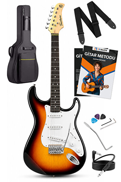 Fourtune Atlas EG-1000SB Gül Klavye Strat Kasa SSS Sunburst Elektro Gitar Seti