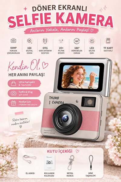 ROBEVE 68MP Dijital Fotoğraf Makinesi | 180° Döner Ekranlı Mini Selfie Kamera...