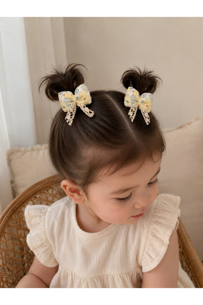 LittleBabyy Pastel Çiçek Desenli Dantel Detaylı Çiftli Bebek Saç Tokası – Şir...
