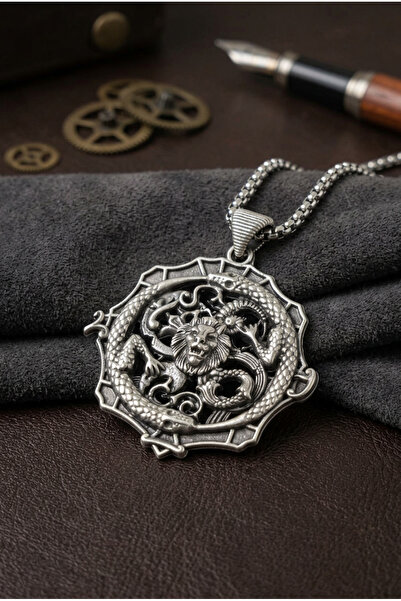 Velcari Minimalist Style Stainless Steel Men's Necklace with Lion Figure