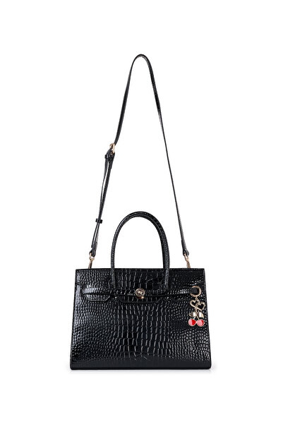 Pierre Cardin Black Croco Patterned Women's Hand and Shoulder Bag - Stylish B...