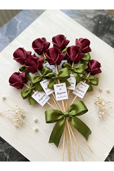 MİRAY FLOWERS HEDİYELİK 25 Adet saten gül Kişiye özel düğün nişan söz hediyelik