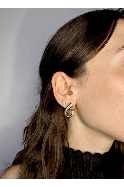 Vivante Modern Design Curved Gold Hoop Tarnish-Resistant Steel Premium Earrings