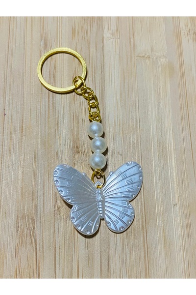 Lorin hobi Kelebek model (gold,krem) incili anahtarlık 1 adet