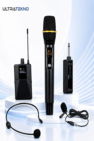 ULTRATEKNO UHF Kablosuz Mikrofon Seti El Yaka ve Boyun Mikrofonlu 6.5 mm Alıc...