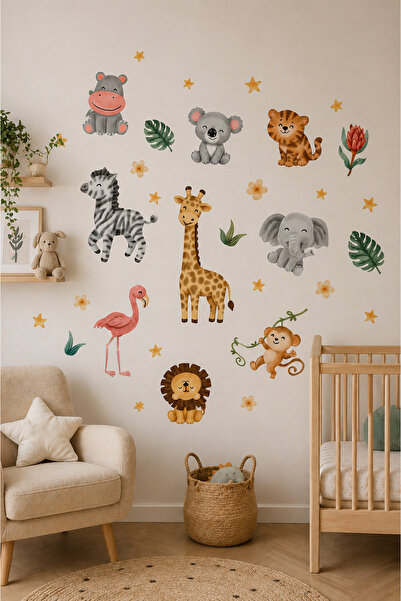 kutuTR Safari Hayvanları Çocuk Odası Duvar Sticker Seti – 50x100 cm