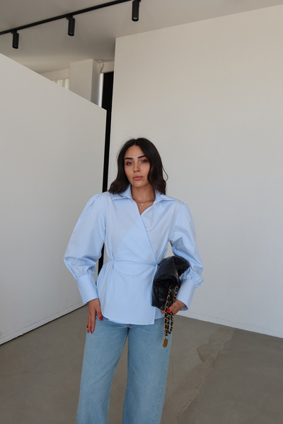 Özge Özgenç Cross Buttoned Hem Pleated Shirt