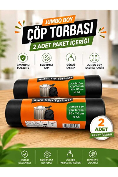 KAYLANIN DÜNYASI 2’li Jumbo Boy Çöp Torbası 80x110 cm – Extra Dayanıklı Rulo ...
